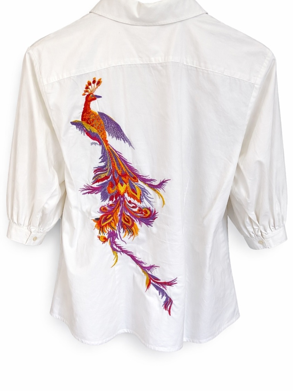 Lauren Ralph Lauren White Collared Button-Up Shirt 100% Cotton Peacock